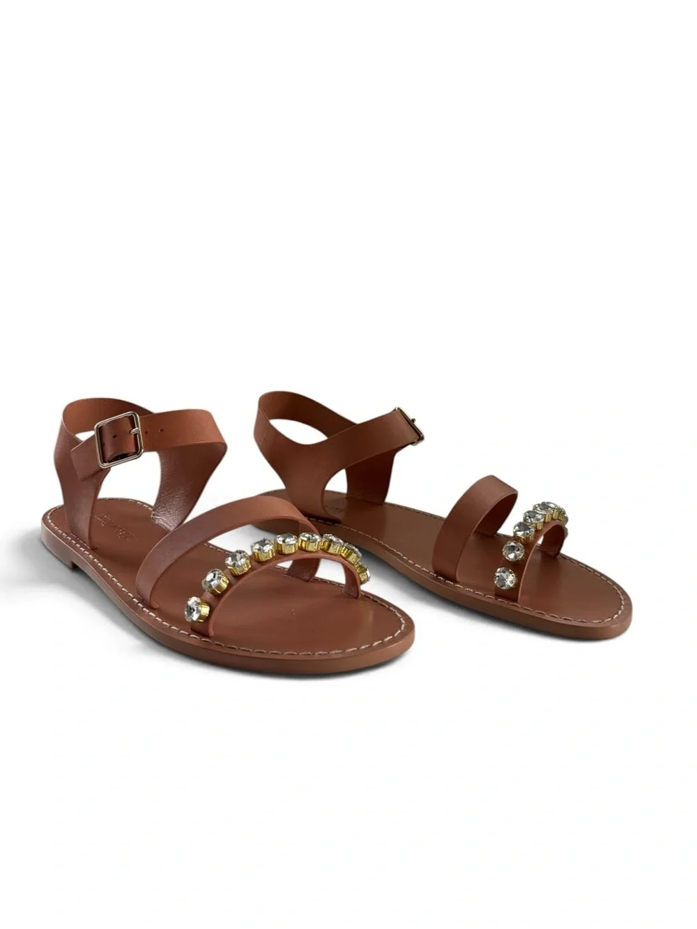 Cinq a Sept Women's Victoria Ankle Strap Sandals Tawny Crystal Size 38.5 NWT